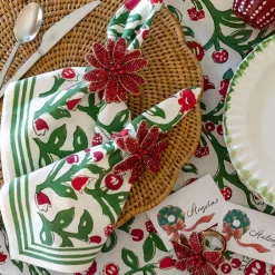 Pomegranate Inc Red Flower Beaded Napkin Ring | Set of 4 Clearance
