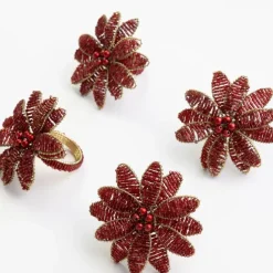 Pomegranate Inc Red Flower Beaded Napkin Ring | Set of 4 Clearance