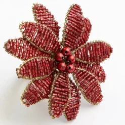 Pomegranate Inc Red Flower Beaded Napkin Ring | Set of 4 Clearance