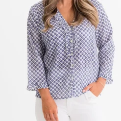 Pomegranate Inc Royal Clover Flange Button Blouse Hot