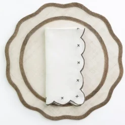 Pomegranate Inc Scalloped Knot Brown Embroidered Linen Napkin | Set of 4 Outlet