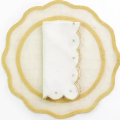 Pomegranate Inc Scalloped Knot Goldenrod Embroidered Linen Napkin | Set of 4 Sale