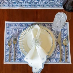 Pomegranate Inc Scalloped Knot Light Blue Embroidered Linen Napkin | Set of 4 Clearance