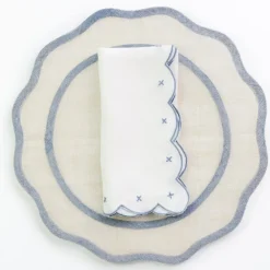 Pomegranate Inc Scalloped Knot Light Blue Embroidered Linen Napkin | Set of 4 Clearance