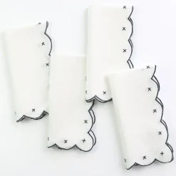 Pomegranate Inc Scalloped Knot Navy Embroidered Linen Napkin | Set of 4 Online