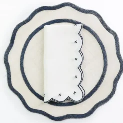 Pomegranate Inc Scalloped Knot Navy Embroidered Linen Napkin | Set of 4 Online