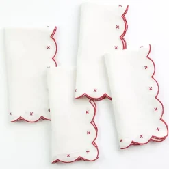 Pomegranate Inc Scalloped Knot Red Embroidered Linen Napkin | Set of 4 Hot
