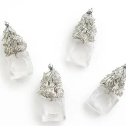 Pomegranate Inc Silver Christmas Tree Beaded Napkin Ring | Set of 4 Discount