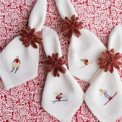 Pomegranate Inc Skiers Embroidered Linen Napkin | Set of 4 Discount