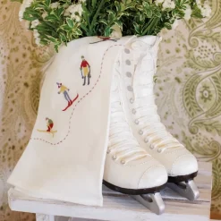 Pomegranate Inc Skiers Embroidered Linen Tea Towels Clearance