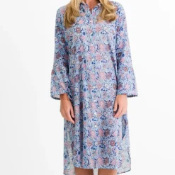 Pomegranate Inc Taj Floral Blue Shifty Shirtdress Clearance