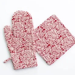 Pomegranate Inc Tapestry Deep Red Oven Mitt Set Clearance