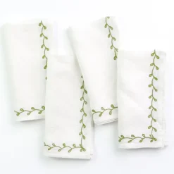Pomegranate Inc Twig & Bud Moss Embroidered Linen Napkin | Set of 4 Online