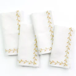 Pomegranate Inc Twig & Bud Mustard Embroidered Linen Napkin | Set of 4 Hot