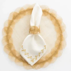 Pomegranate Inc Twig & Bud Mustard Embroidered Linen Napkin | Set of 4 Hot