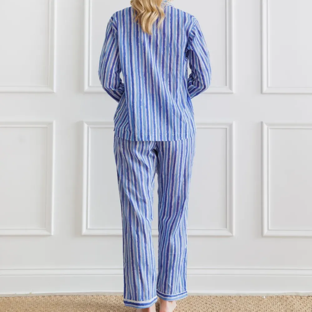 Pomegranate Inc Watercolor Blue Stripe PJ Set Clearance