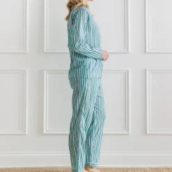 Pomegranate Inc Watercolor Green Stripe Pajama Set Outlet