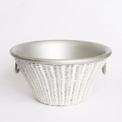 Pomegranate Inc White Wicker and Aluminum Ice Bucket with Handles Discount