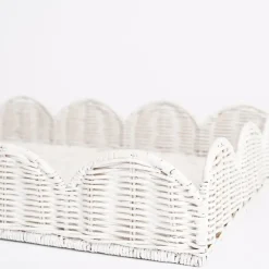 Pomegranate Inc White Wicker Scalloped Rectangle Tray Outlet