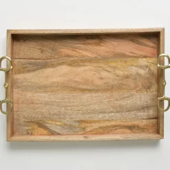 Pomegranate Inc Wooden Serving Tray with Brass Snaffle Handles New