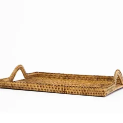 Pomegranate Inc Woven Rattan Tray with Rainbow Handle Sale